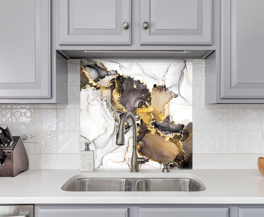 Golden Smoke Marble - Glass Kitchen Backsplash-BacksplashArtworks