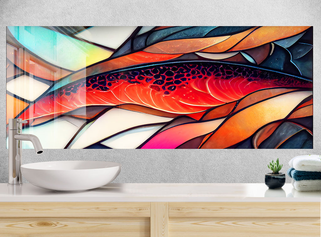 Fiery Red Abstract Stained - Glass Kitchen Backsplash-BacksplashArtworks