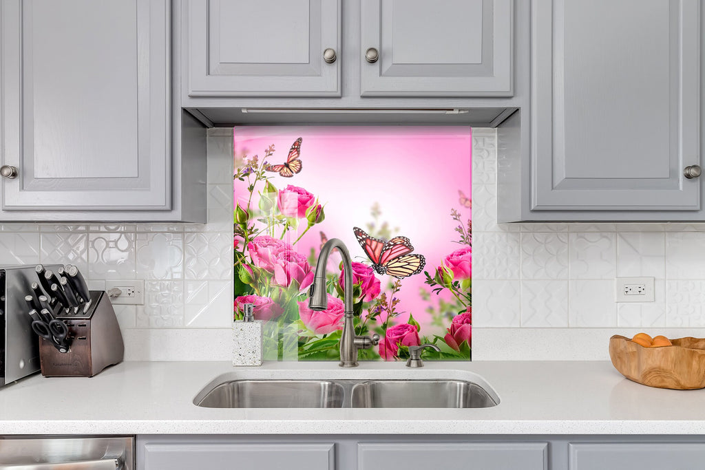 Pink Orchid Tempered Glass Backsplash-BacksplashArtworks