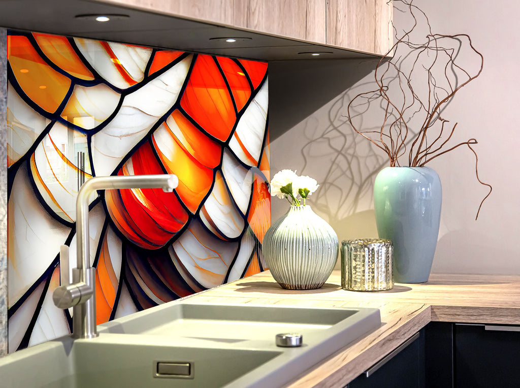 Fiery Elegance Stained - Glass Kitchen Backsplash-BacksplashArtworks