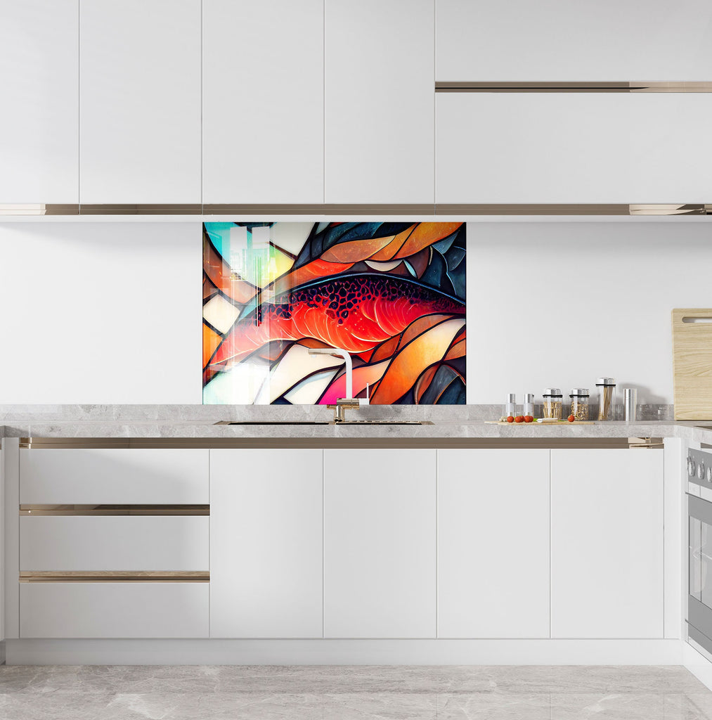 Fiery Red Abstract Stained - Glass Kitchen Backsplash-BacksplashArtworks