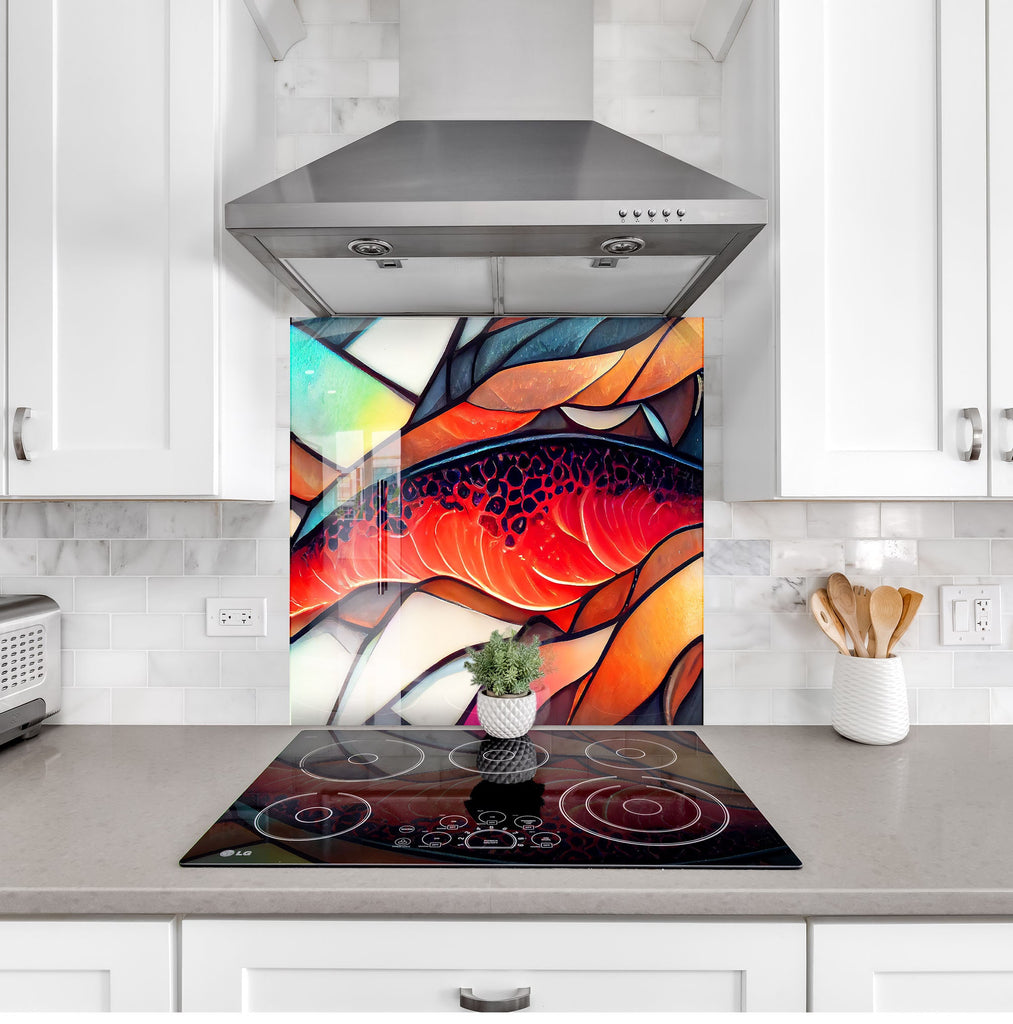 Fiery Red Abstract Stained - Glass Kitchen Backsplash-BacksplashArtworks