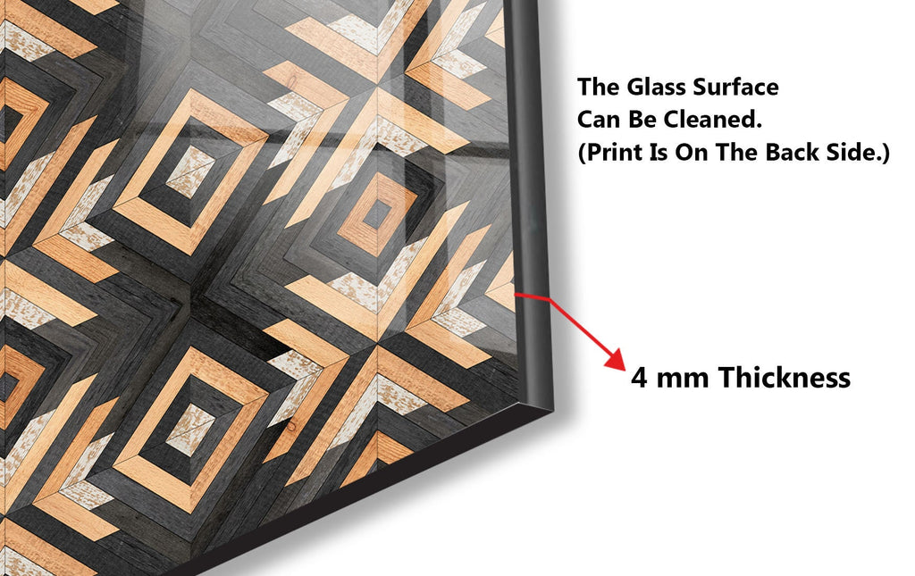 Modern Geometric Wood Design - Glass Kitchen Backsplash-BacksplashArtworks
