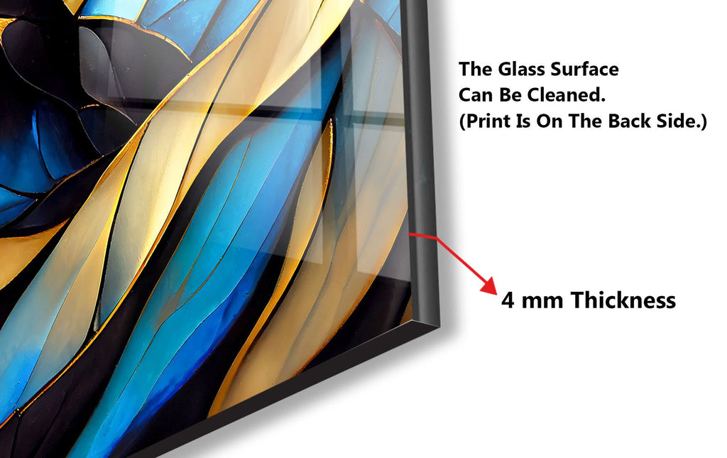 Elegant Blue & Gold Stained - Glass Kitchen Backsplash-BacksplashArtworks