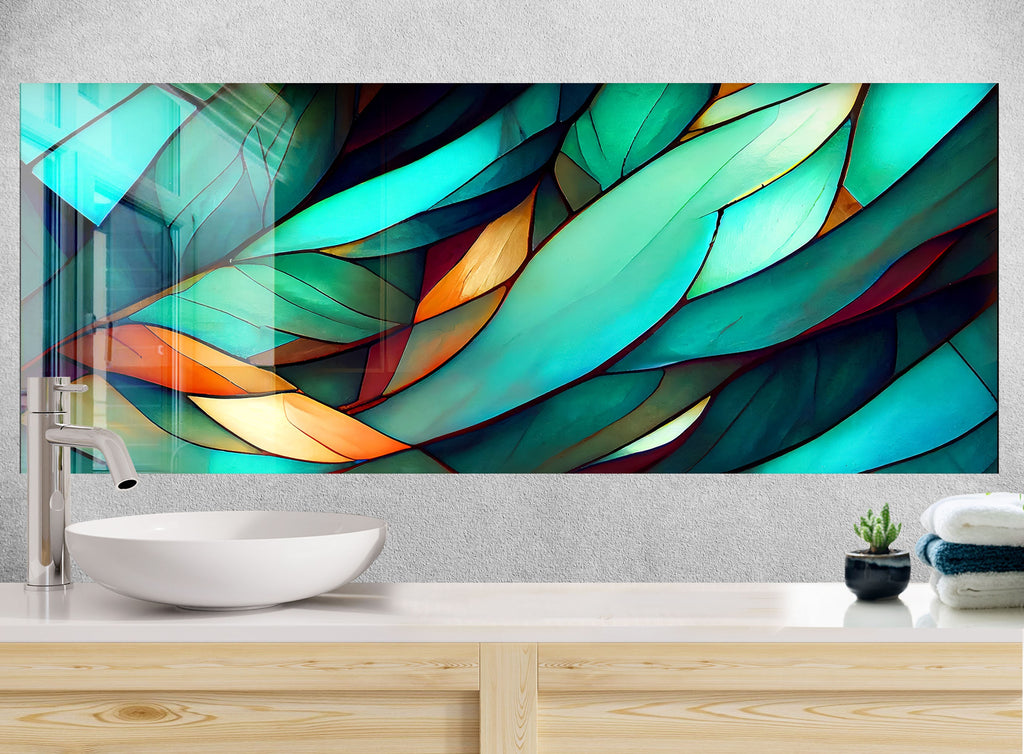 Emerald Forest Stained Wall Art - Glass Kitchen Backsplash-BacksplashArtworks
