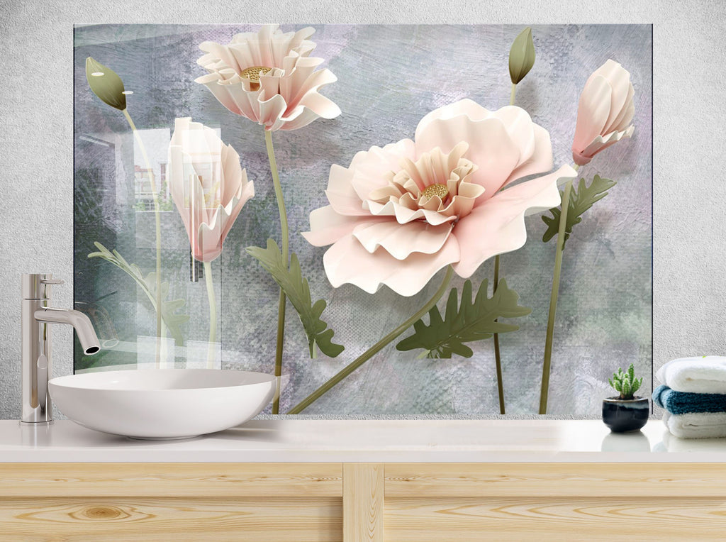 White Rose Tempered Glass Backsplash-BacksplashArtworks