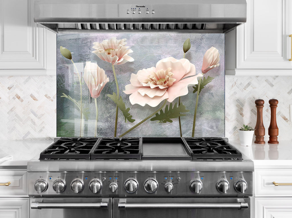 White Rose Tempered Glass Backsplash-BacksplashArtworks