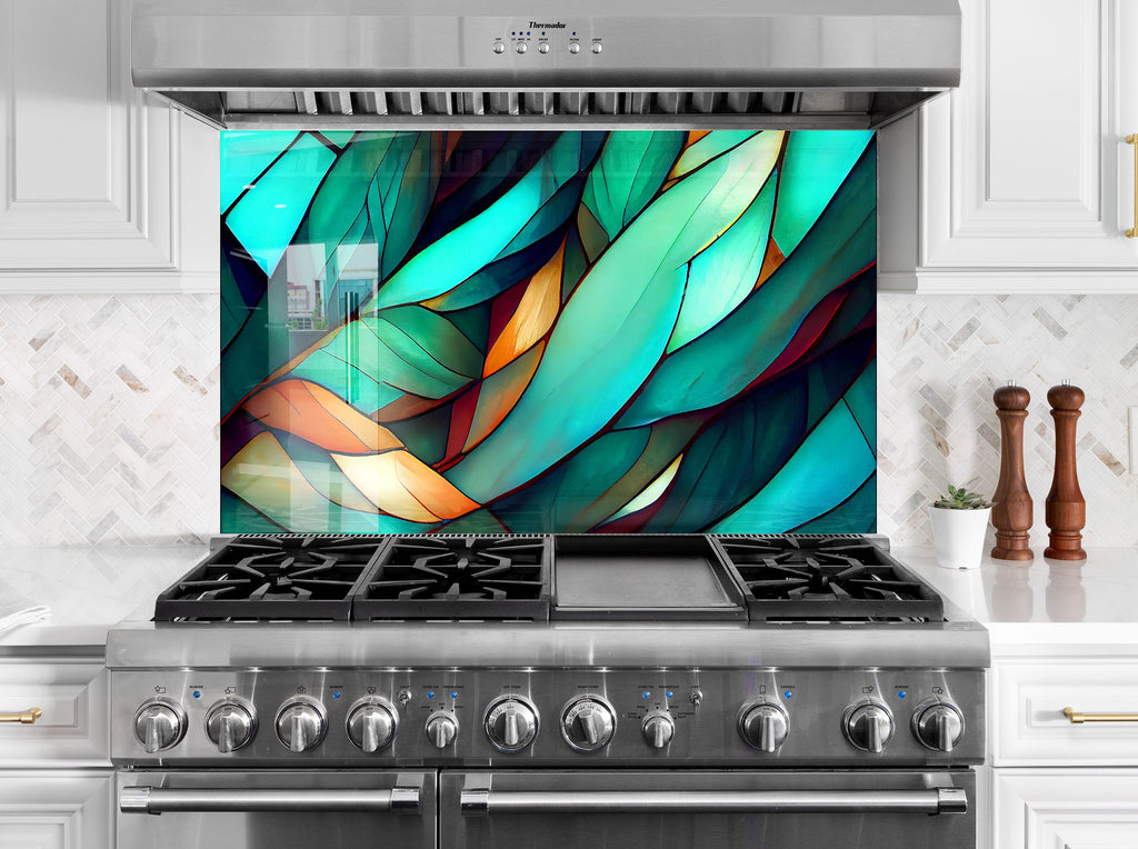 Emerald Forest Stained Wall Art - Glass Kitchen Backsplash-BacksplashArtworks