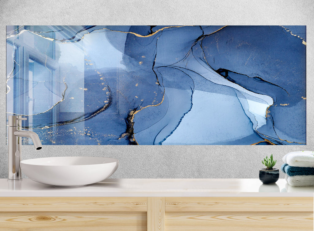 Midnight Blue Marble - Glass Kitchen Backsplash-BacksplashArtworks