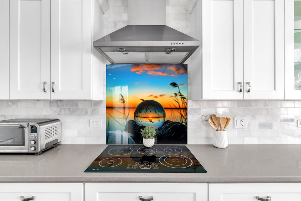Crystal Ball Sunset Landscape – Glass Kitchen Backsplash-BacksplashArtworks
