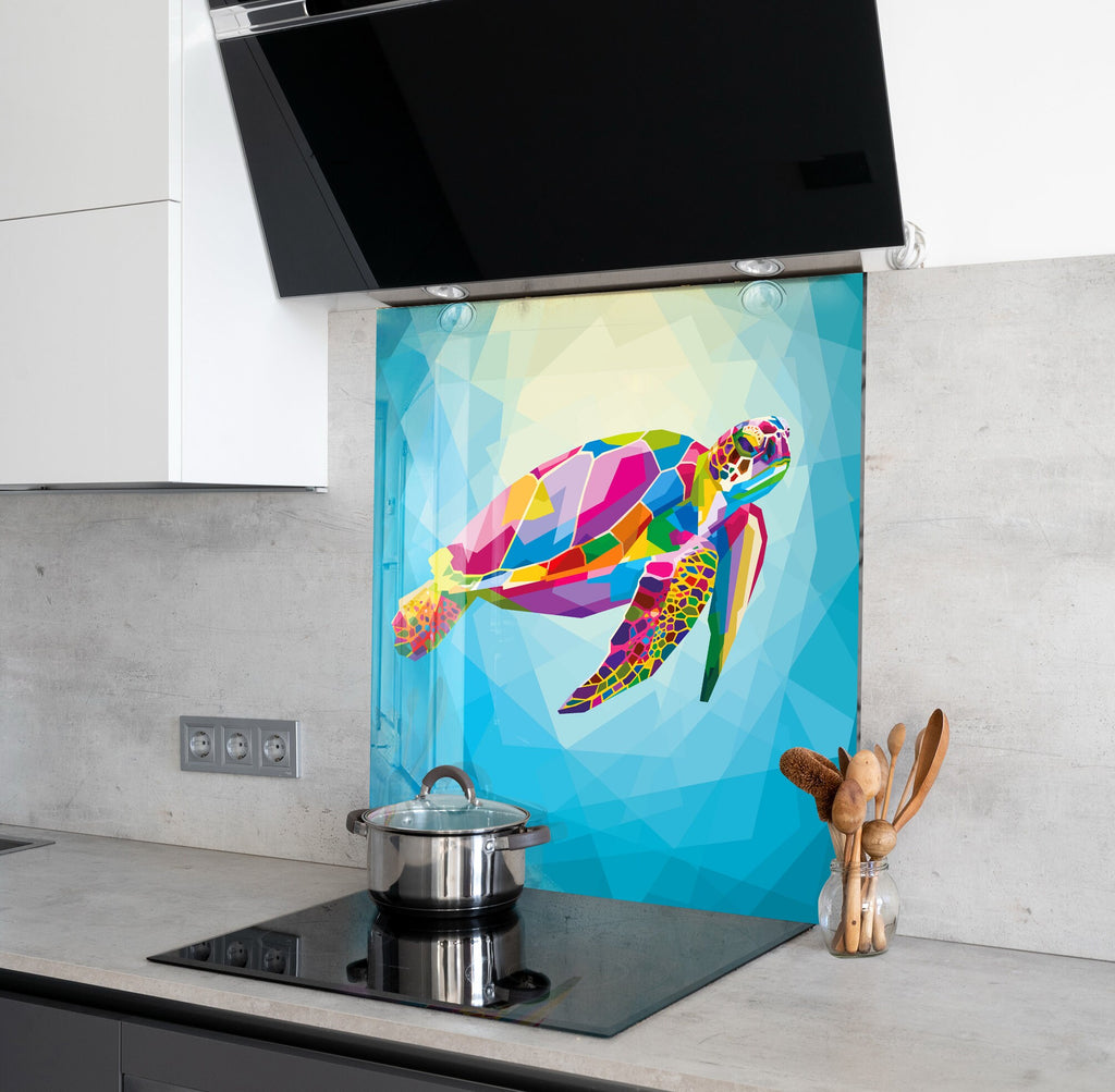 Geometric Sea Turtle – Glass Kitchen Backsplash-BacksplashArtworks