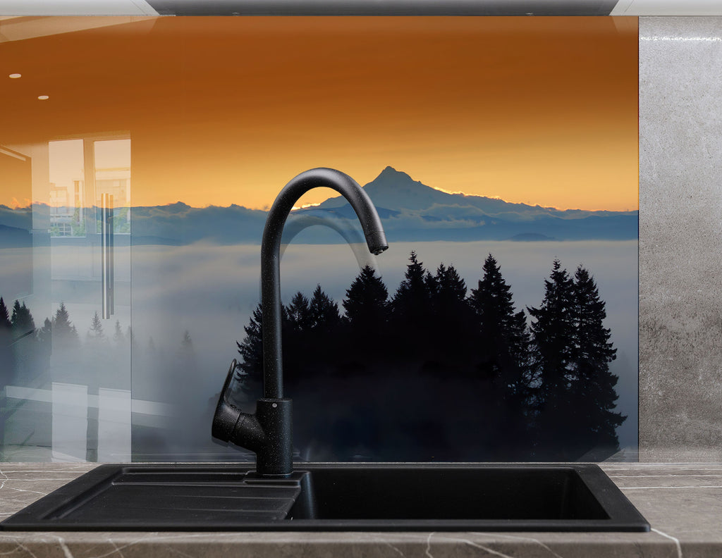 Mountain Sunset Mist - Glass Kitchen Backsplash-BacksplashArtworks