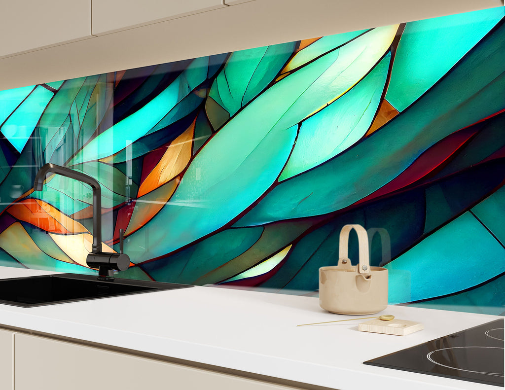 Emerald Forest Stained Wall Art - Glass Kitchen Backsplash-BacksplashArtworks