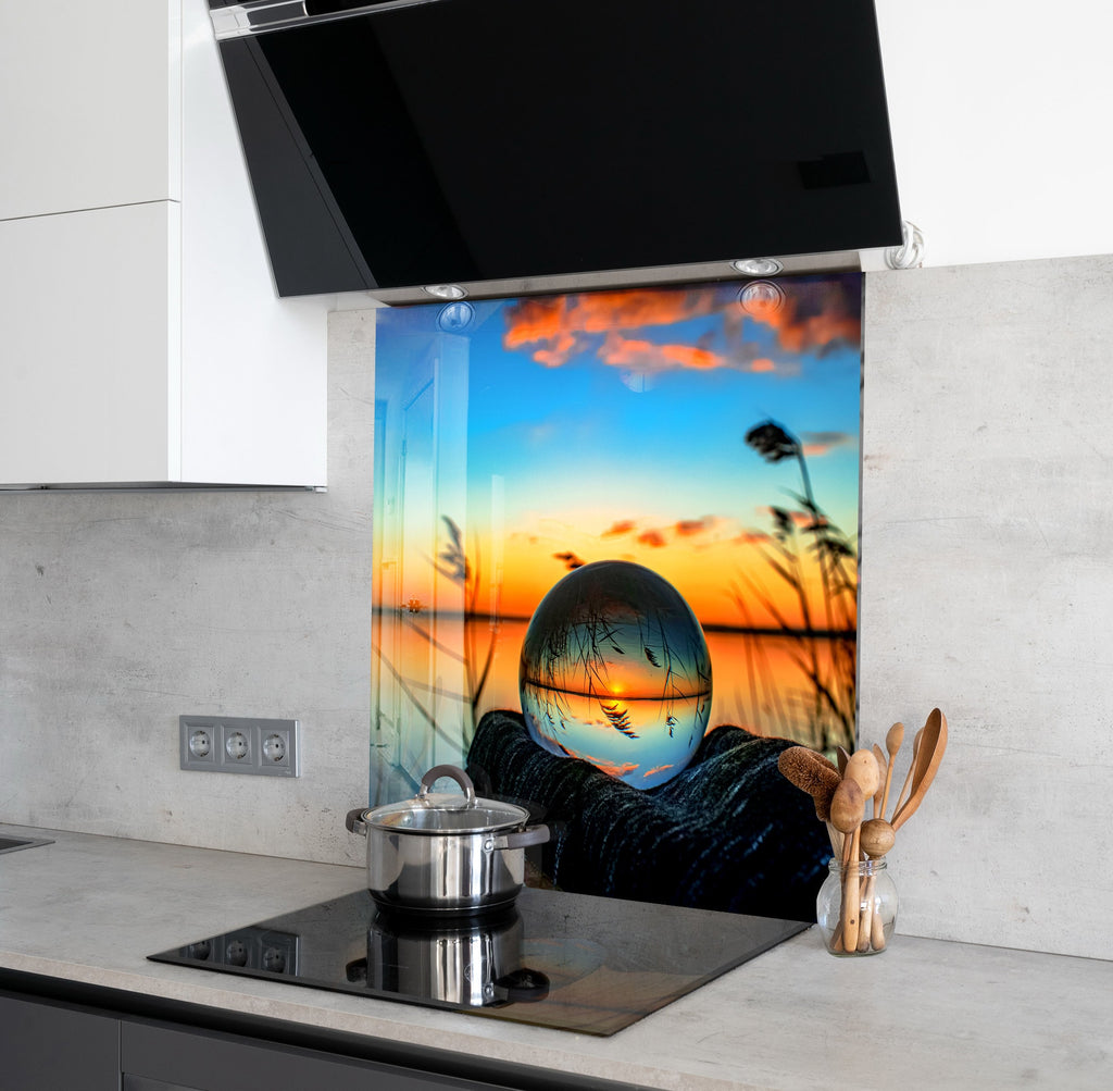 Crystal Ball Sunset Landscape – Glass Kitchen Backsplash-BacksplashArtworks