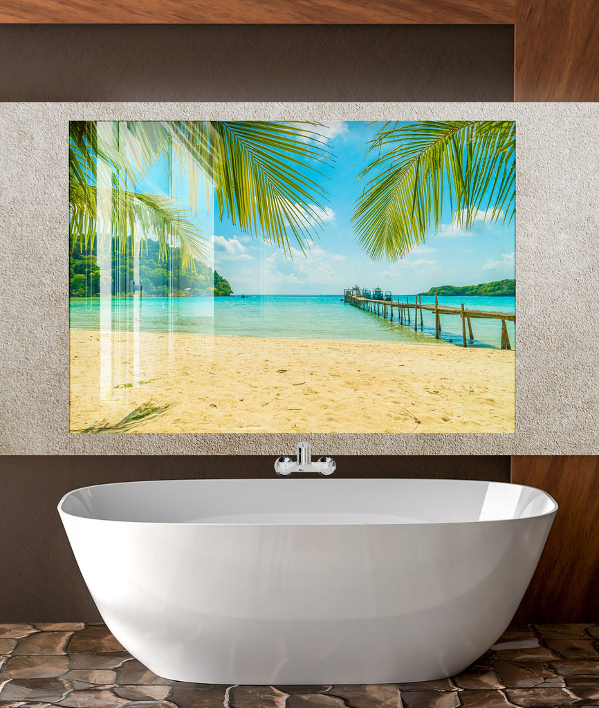 Tropical Beach Pier View Wall Art – Glass Kitchen Backsplash-BacksplashArtworks