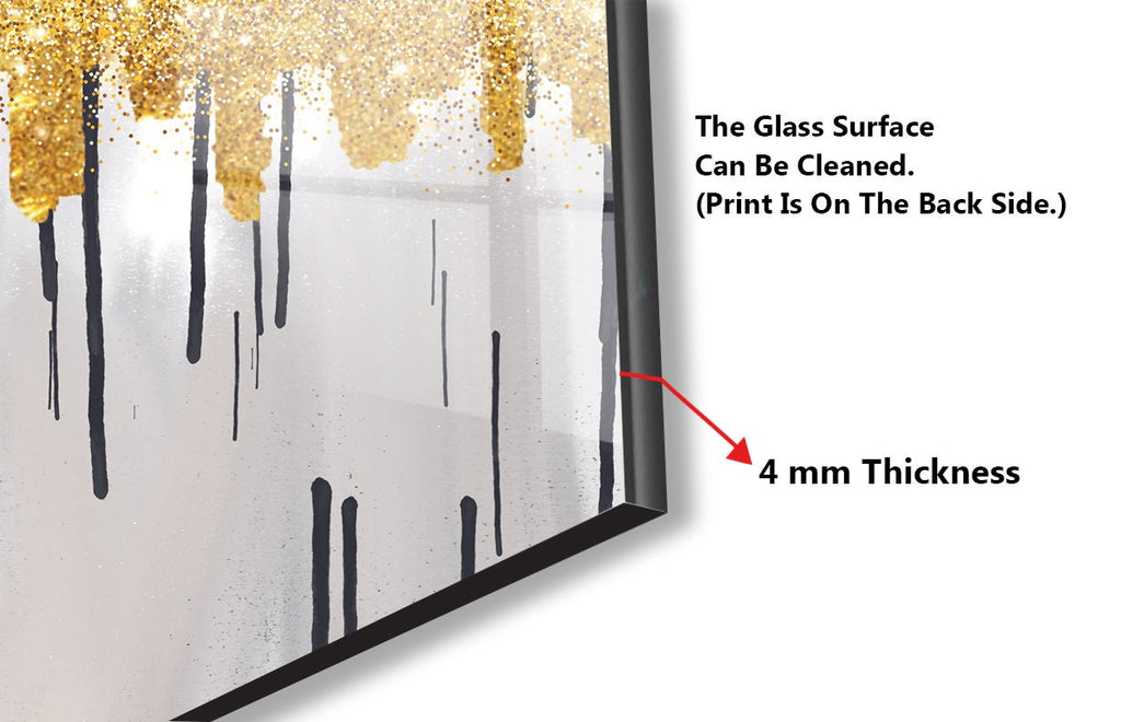 Gold Drip Design - Glass Kitchen Backsplash-BacksplashArtworks