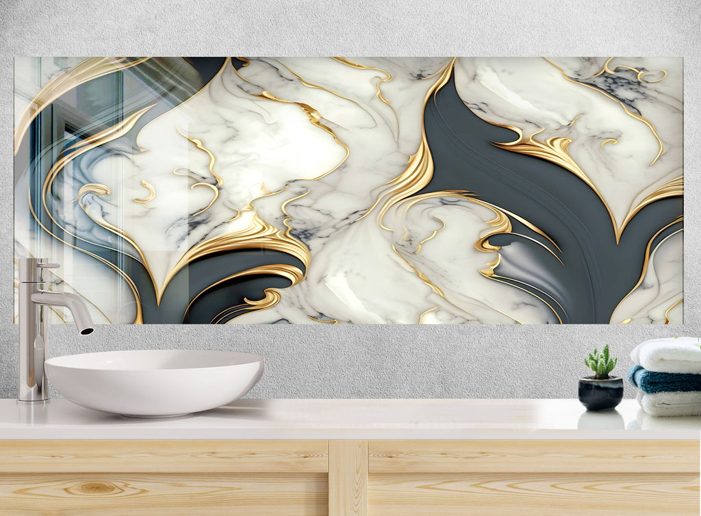 Golden Swirls - Glass Kitchen Backsplash-BacksplashArtworks