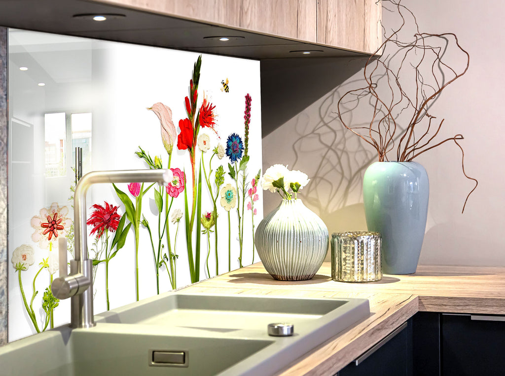 Botanical Floral Tempered Glass Backsplash-BacksplashArtworks