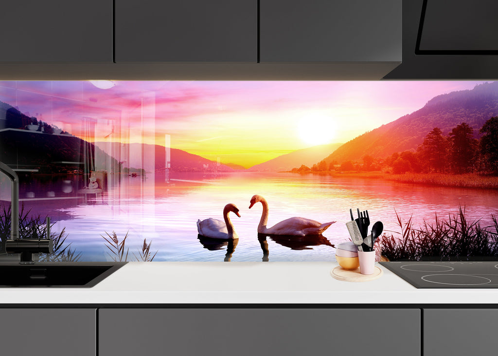 Romantic Sunset Lake – Glass Kitchen Backsplash-BacksplashArtworks