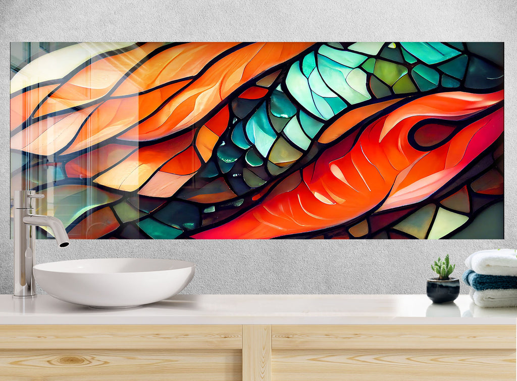 Koi Fish Stained - Glass Kitchen Backsplash-BacksplashArtworks