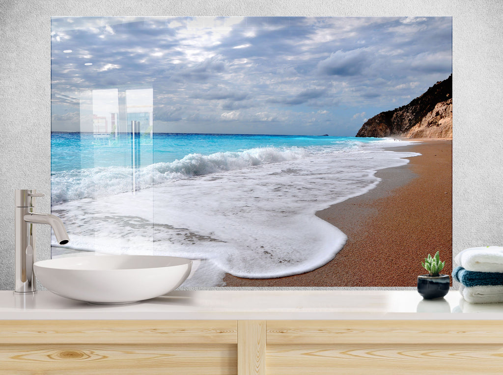 Serene Ocean Beach View Wall Art – Glass Backsplash for Kitchen-BacksplashArtworks