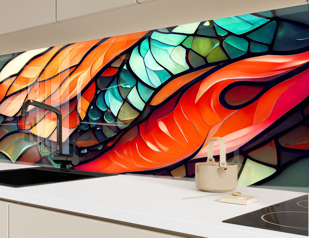 Koi Fish Stained - Glass Kitchen Backsplash-BacksplashArtworks