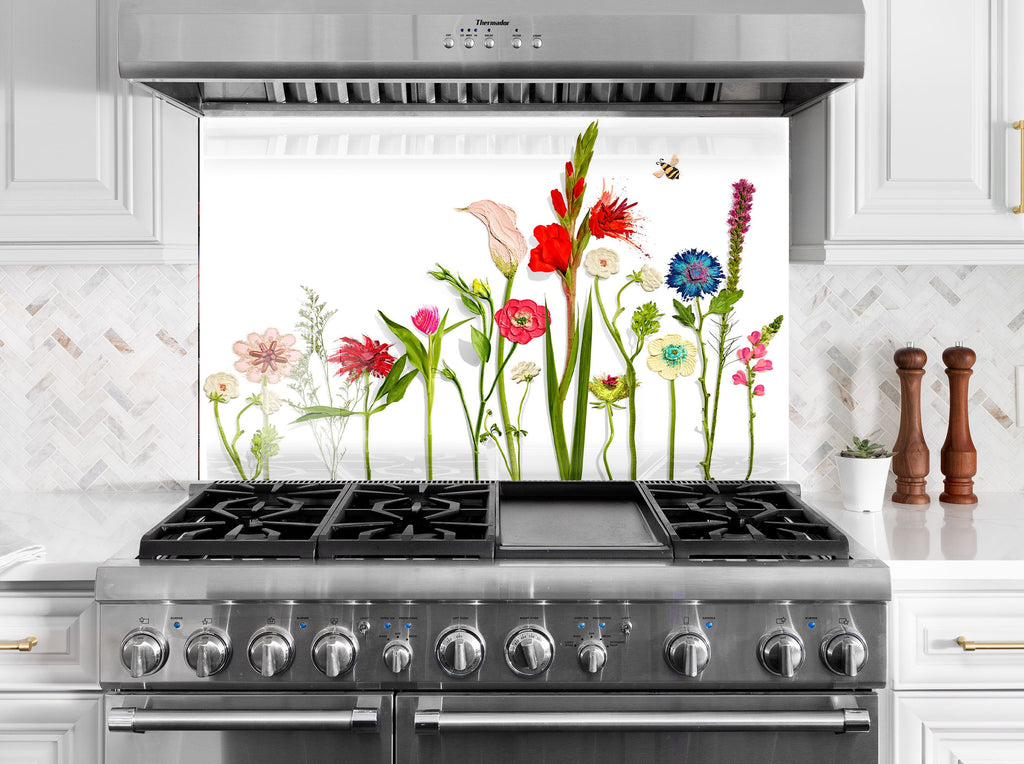 Botanical Floral Tempered Glass Backsplash-BacksplashArtworks