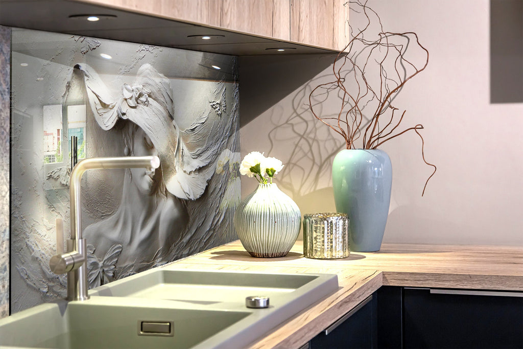 Elegant Textured Lady - Glass Kitchen Backsplash-BacksplashArtworks