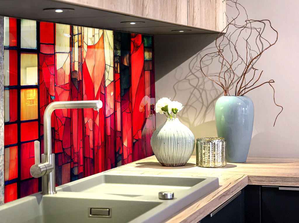 Crimson Cathedral Stained - Glass Kitchen Backsplash-BacksplashArtworks