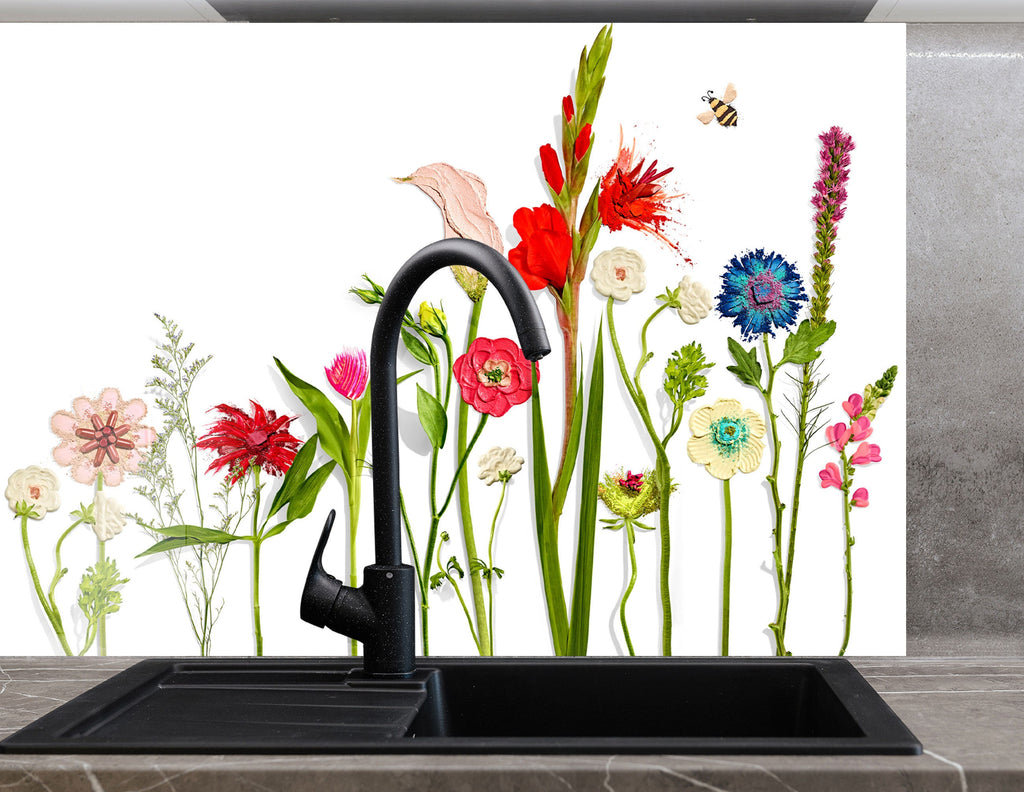 Botanical Floral Tempered Glass Backsplash-BacksplashArtworks
