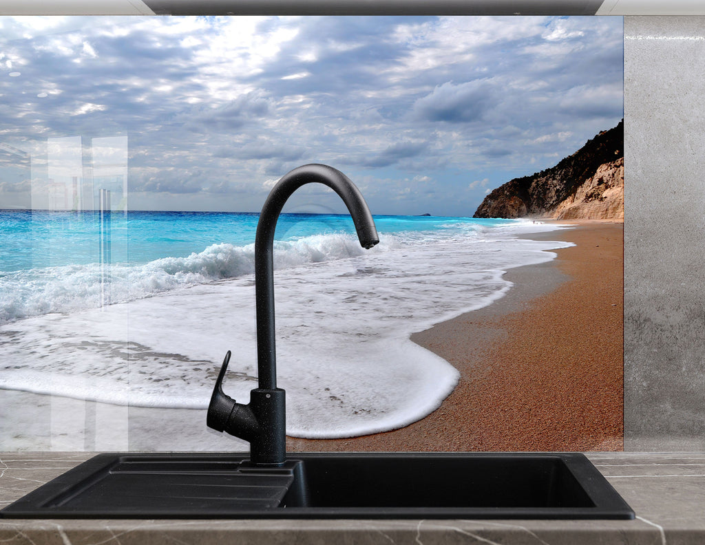 Serene Ocean Beach View Wall Art – Glass Backsplash for Kitchen-BacksplashArtworks