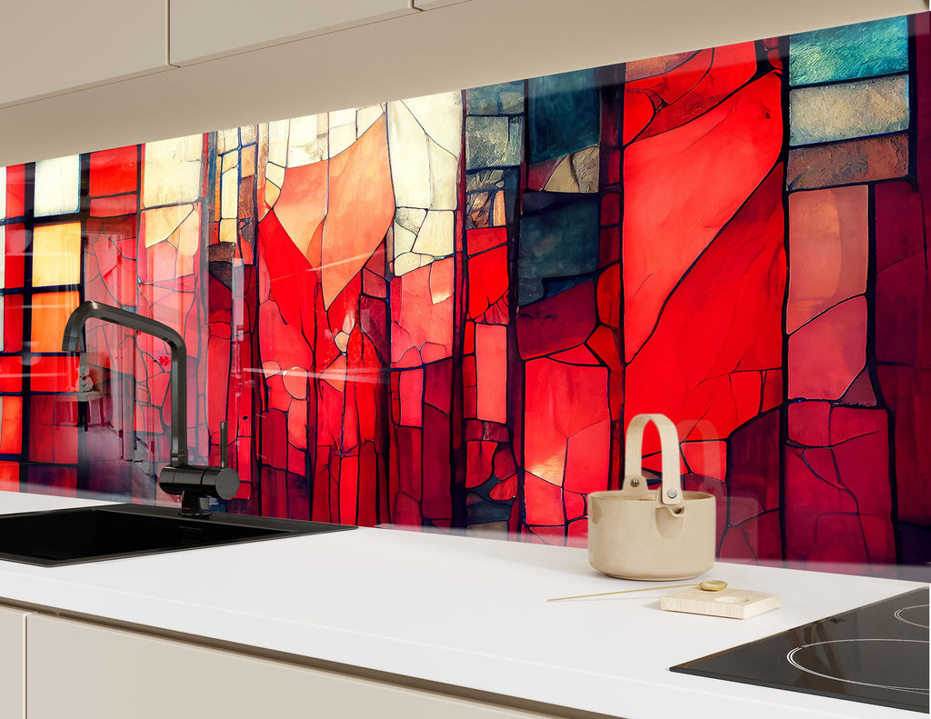 Crimson Cathedral Stained - Glass Kitchen Backsplash-BacksplashArtworks