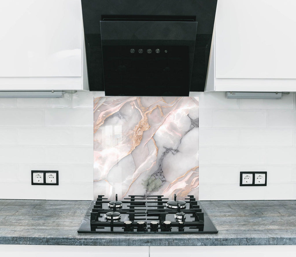 Rose Gold Marble - Glass Kitchen Backsplash-BacksplashArtworks