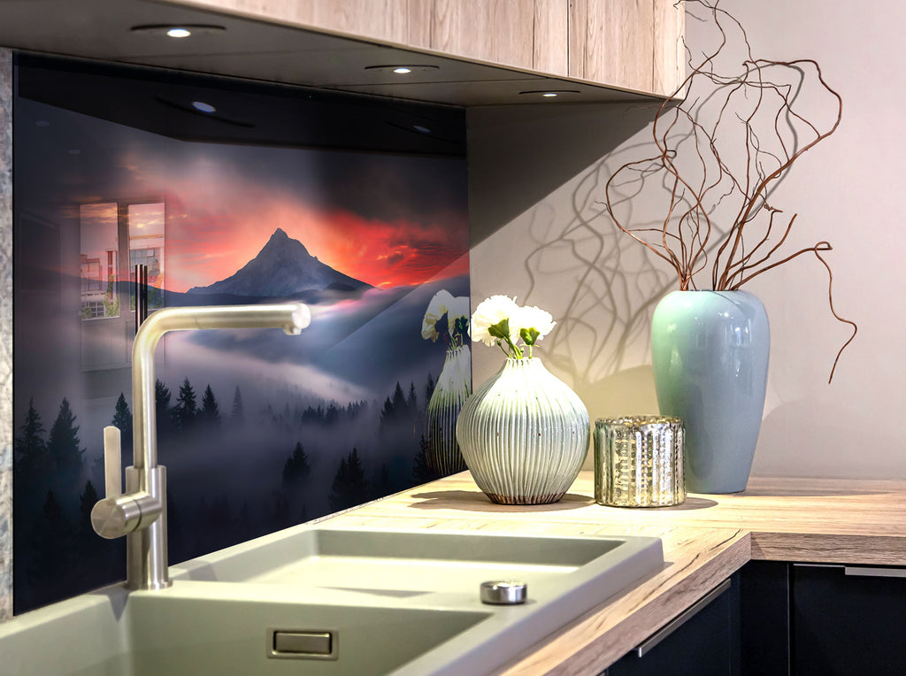 Misty Mountain Sunset – Glass Kitchen Backsplash-BacksplashArtworks