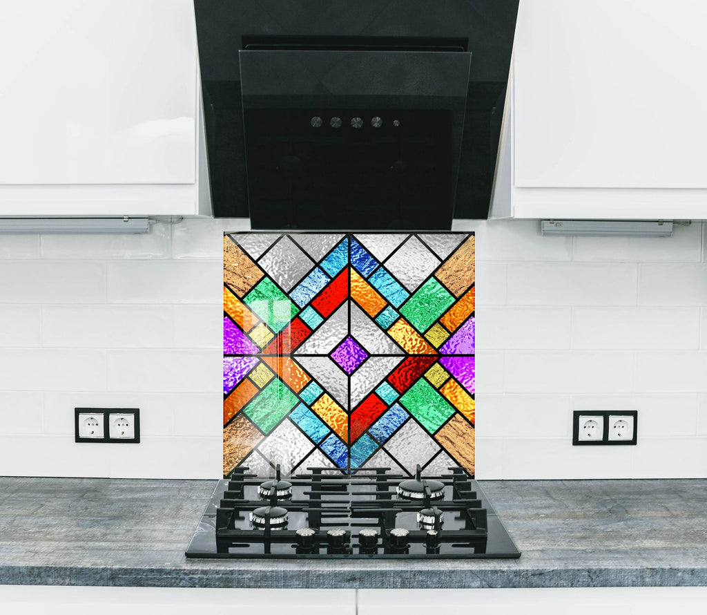 Colorful Geometric Stained - Tempered Glass Kitchen Backsplash-BacksplashArtworks