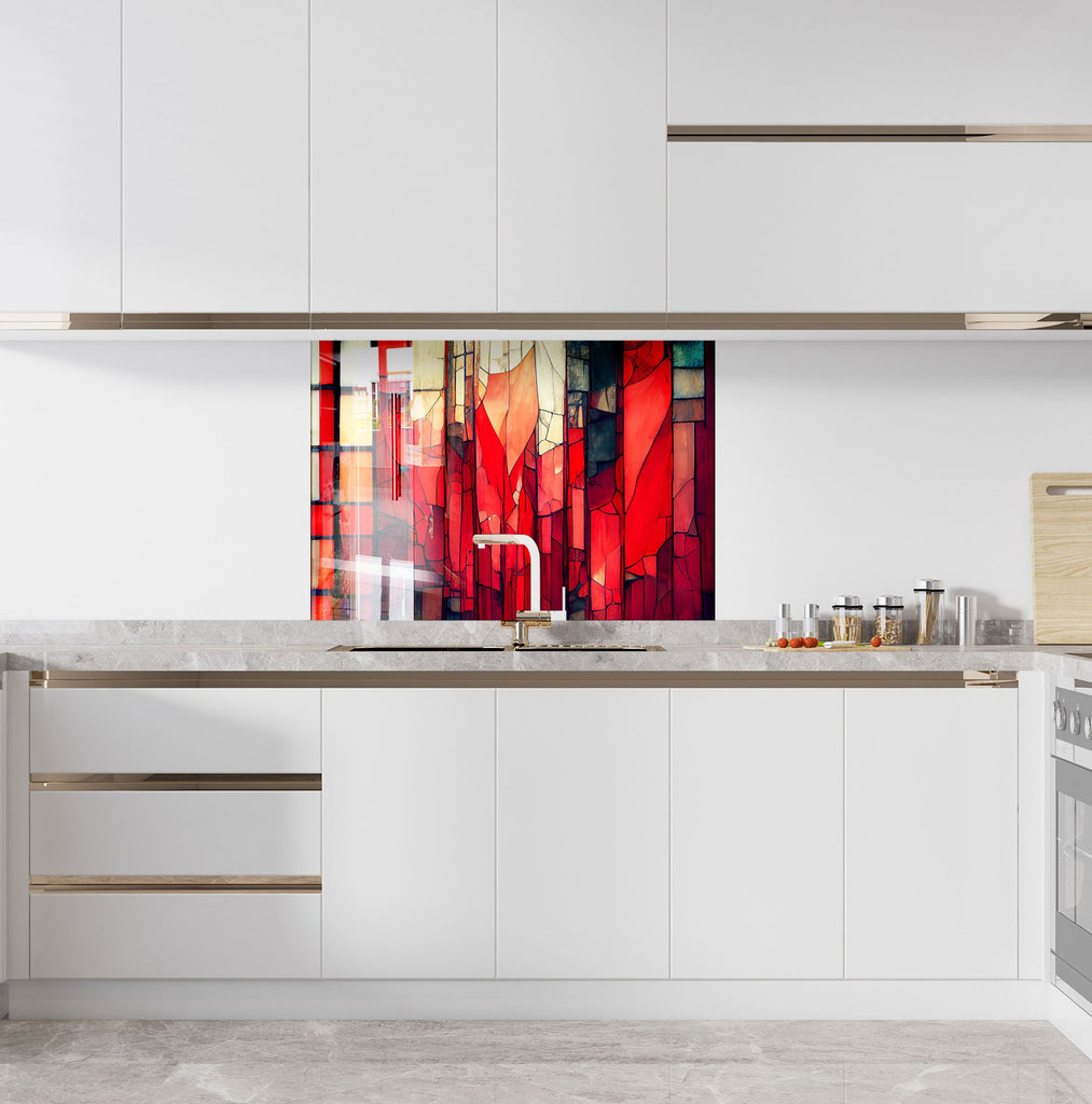 Crimson Cathedral Stained - Glass Kitchen Backsplash-BacksplashArtworks