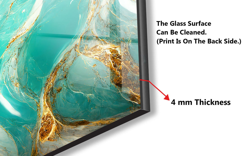 Turquoise & Gold Elegance - Glass Kitchen Backsplash-BacksplashArtworks