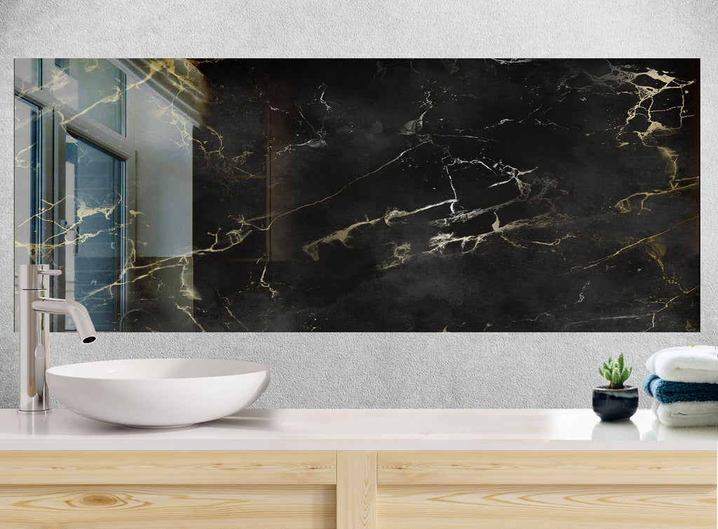 Midnight Marble - Glass Bathroom Backsplash-BacksplashArtworks
