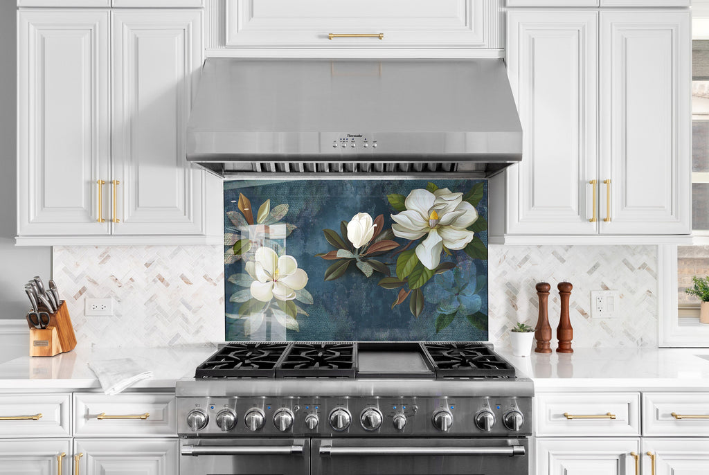 Botanical Floral Tempered Glass Backsplash-BacksplashArtworks