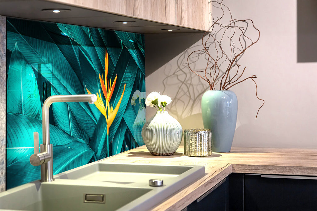 Botanical Floral Tempered Glass Backsplash-BacksplashArtworks