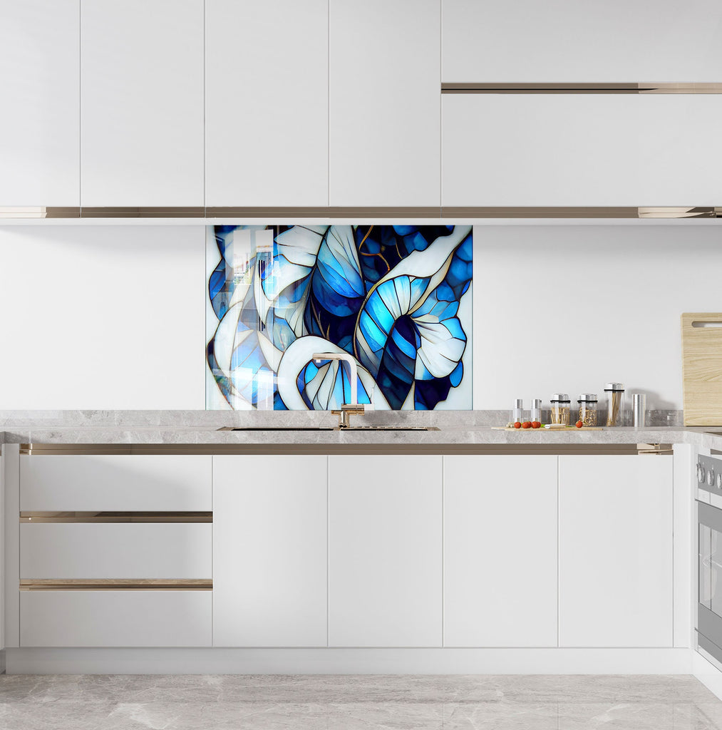 Elegant Ocean Wave Design - Glass Kitchen Backsplash-BacksplashArtworks