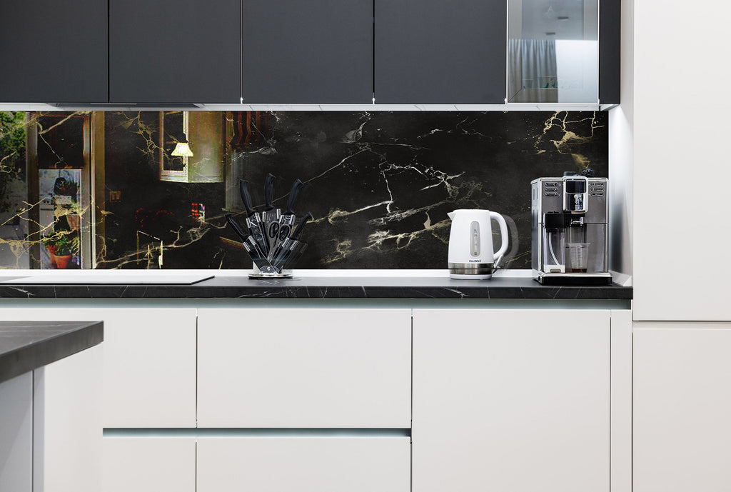 Midnight Marble - Glass Bathroom Backsplash-BacksplashArtworks