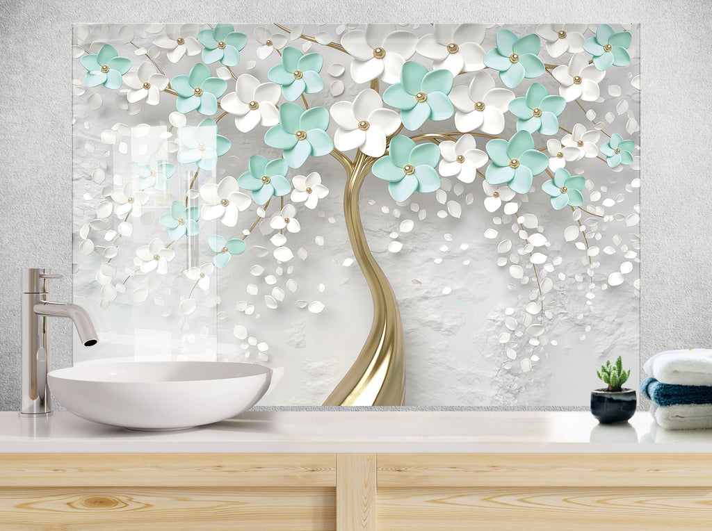 Botanical Floral Tempered Glass Backsplash-BacksplashArtworks