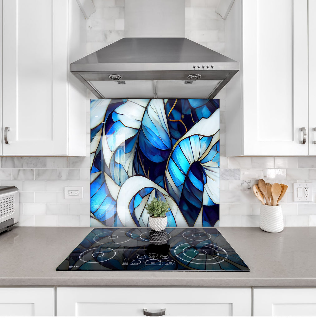 Elegant Ocean Wave Design - Glass Kitchen Backsplash-BacksplashArtworks