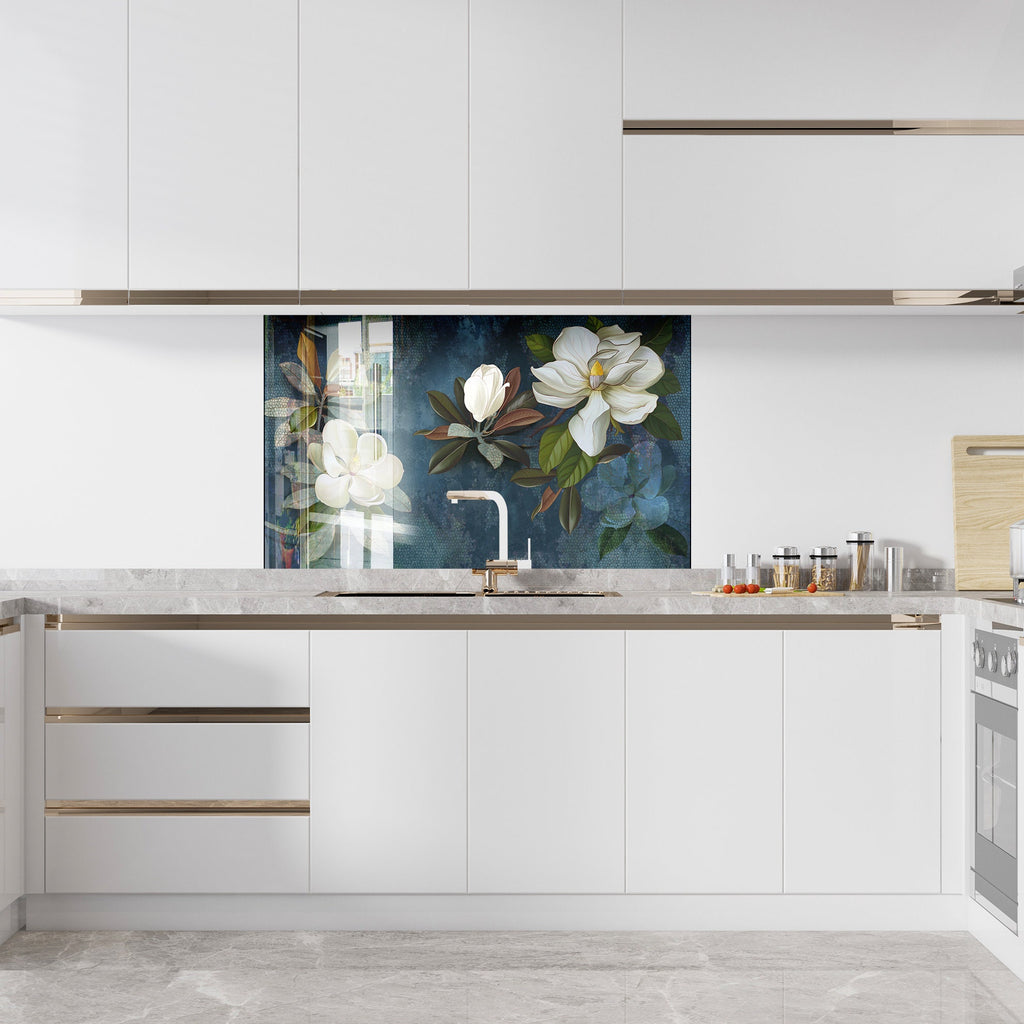Botanical Floral Tempered Glass Backsplash-BacksplashArtworks
