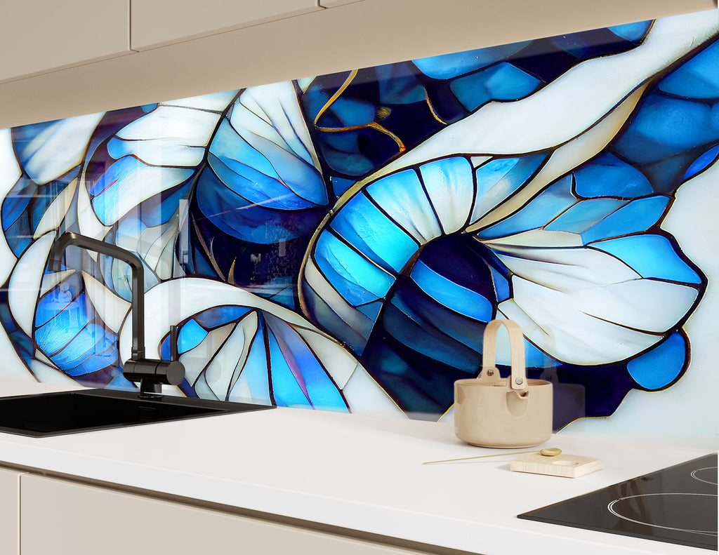 Elegant Ocean Wave Design - Glass Kitchen Backsplash-BacksplashArtworks