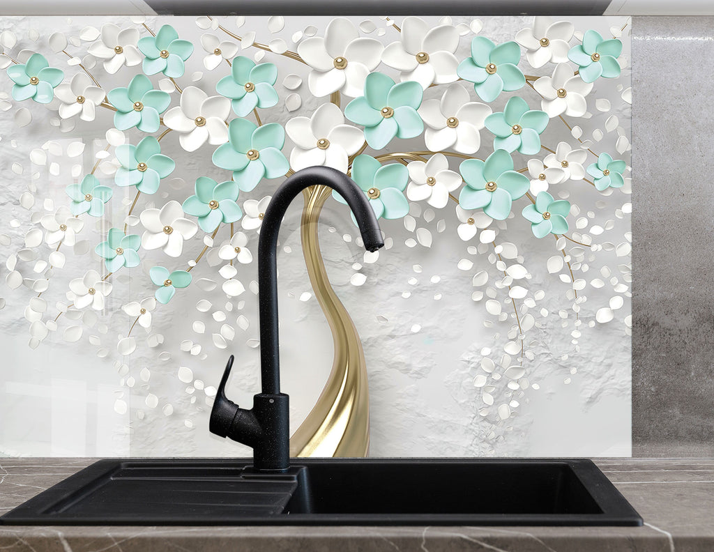 Botanical Floral Tempered Glass Backsplash-BacksplashArtworks