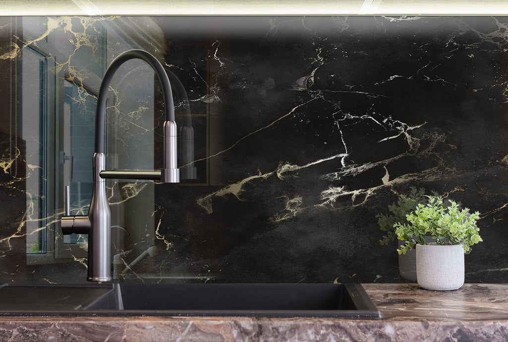 Midnight Marble - Glass Bathroom Backsplash-BacksplashArtworks