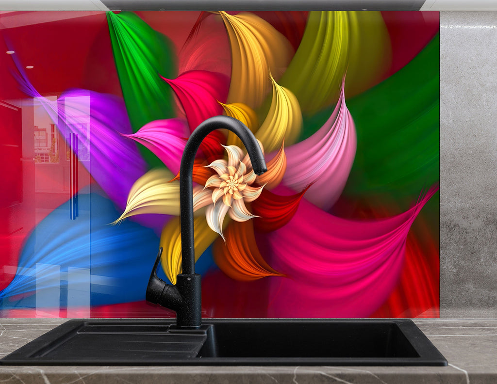 Floral Tempered Glass Backsplash-BacksplashArtworks