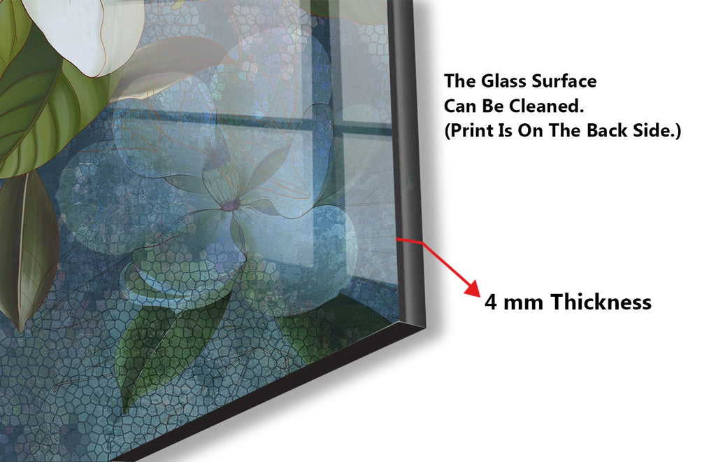 Botanical Floral Tempered Glass Backsplash-BacksplashArtworks